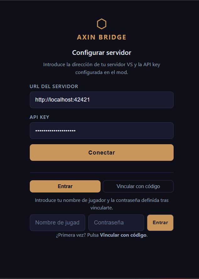Pantalla de conexión del dashboard